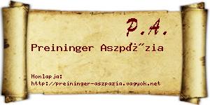 Preininger Aszpázia névjegykártya